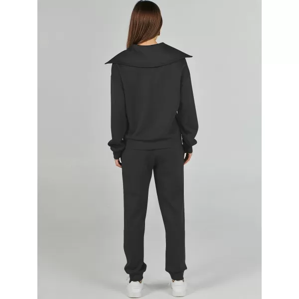 imageANRABESS Women 2 Piece Outfits Sweatsuit Set Fall Fashion Half Zip Sweatshirt Jogger Sweatpants Lounge Matching SetBlack