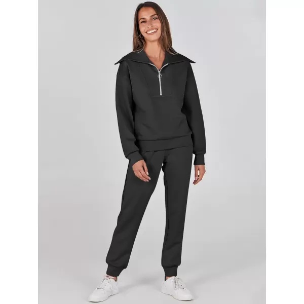 imageANRABESS Women 2 Piece Outfits Sweatsuit Set Fall Fashion Half Zip Sweatshirt Jogger Sweatpants Lounge Matching SetBlack