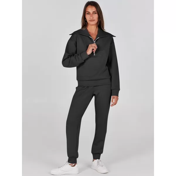 imageANRABESS Women 2 Piece Outfits Sweatsuit Set Fall Fashion Half Zip Sweatshirt Jogger Sweatpants Lounge Matching SetBlack