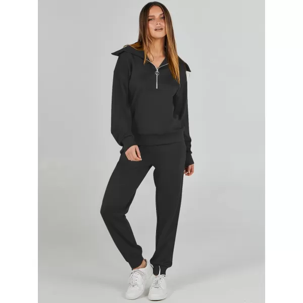 imageANRABESS Women 2 Piece Outfits Sweatsuit Set Fall Fashion Half Zip Sweatshirt Jogger Sweatpants Lounge Matching SetBlack