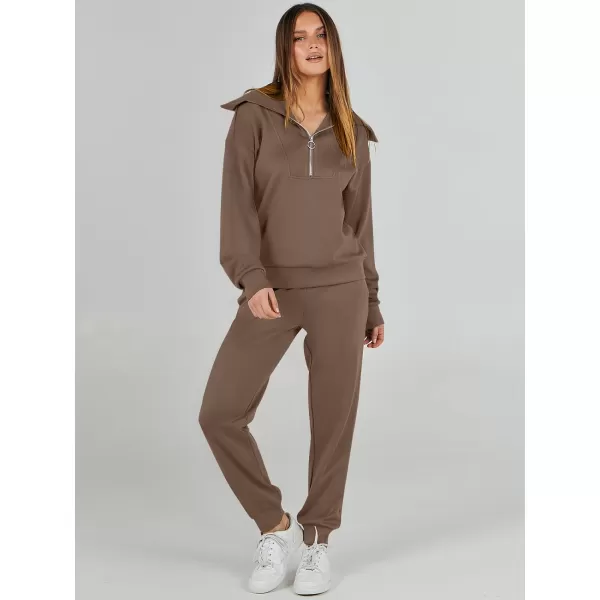 imageANRABESS Women 2 Piece Outfits Sweatsuit Set Fall Fashion Half Zip Sweatshirt Jogger Sweatpants Lounge Matching SetBrown