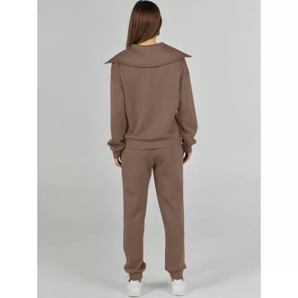 imageANRABESS Women 2 Piece Outfits Sweatsuit Set Fall Fashion Half Zip Sweatshirt Jogger Sweatpants Lounge Matching SetBrown