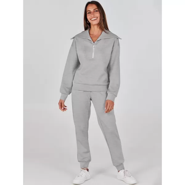 imageANRABESS Women 2 Piece Outfits Sweatsuit Set Fall Fashion Half Zip Sweatshirt Jogger Sweatpants Lounge Matching SetDeep Gray