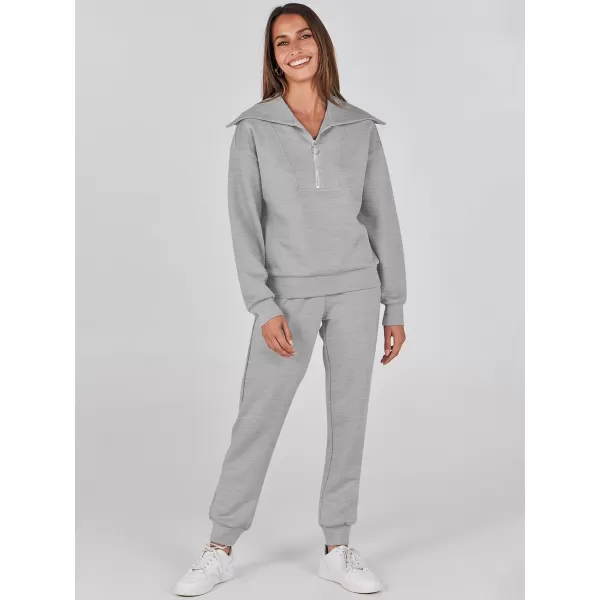 imageANRABESS Women 2 Piece Outfits Sweatsuit Set Fall Fashion Half Zip Sweatshirt Jogger Sweatpants Lounge Matching SetDeep Gray