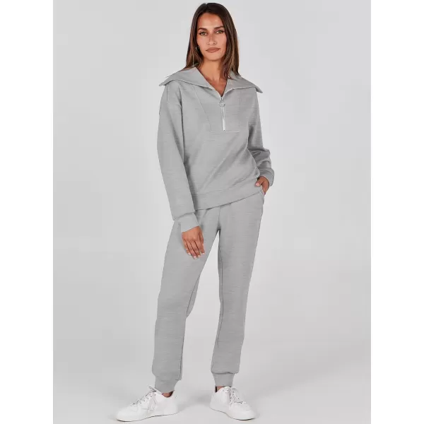imageANRABESS Women 2 Piece Outfits Sweatsuit Set Fall Fashion Half Zip Sweatshirt Jogger Sweatpants Lounge Matching SetDeep Gray