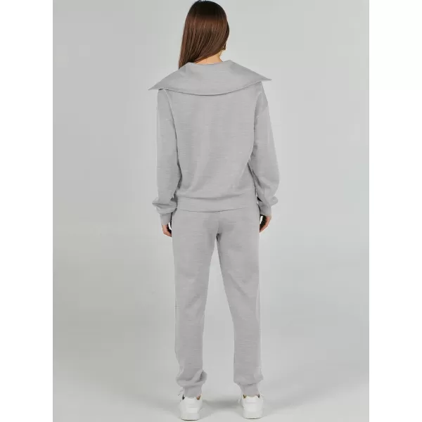 imageANRABESS Women 2 Piece Outfits Sweatsuit Set Fall Fashion Half Zip Sweatshirt Jogger Sweatpants Lounge Matching SetDeep Gray