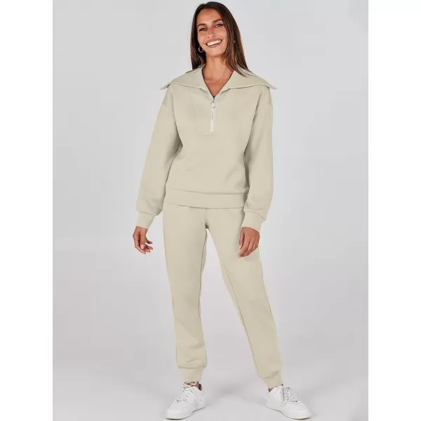 imageANRABESS Women 2 Piece Outfits Sweatsuit Set Fall Fashion Half Zip Sweatshirt Jogger Sweatpants Lounge Matching SetGray