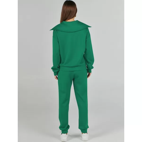 imageANRABESS Women 2 Piece Outfits Sweatsuit Set Fall Fashion Half Zip Sweatshirt Jogger Sweatpants Lounge Matching SetGreen