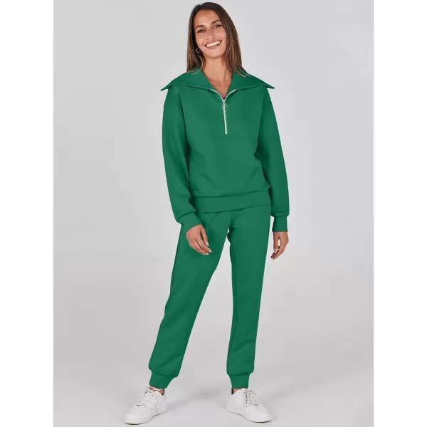 imageANRABESS Women 2 Piece Outfits Sweatsuit Set Fall Fashion Half Zip Sweatshirt Jogger Sweatpants Lounge Matching SetGreen