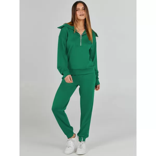 imageANRABESS Women 2 Piece Outfits Sweatsuit Set Fall Fashion Half Zip Sweatshirt Jogger Sweatpants Lounge Matching SetGreen