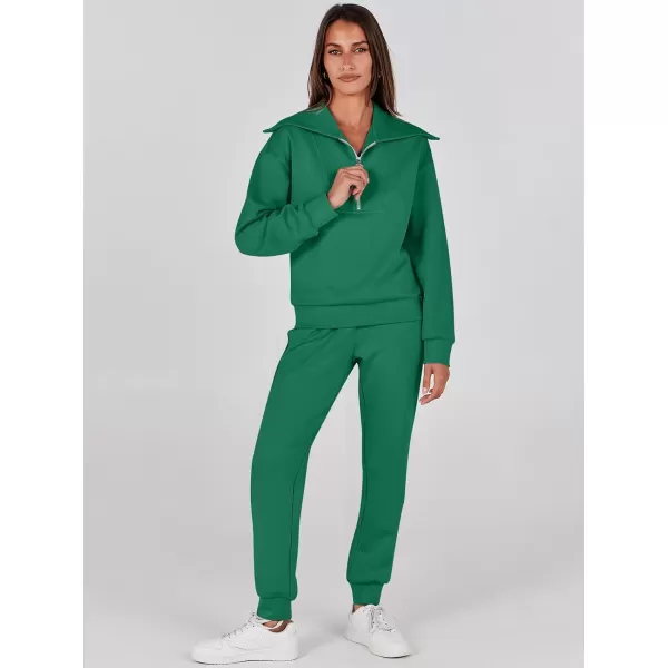 imageANRABESS Women 2 Piece Outfits Sweatsuit Set Fall Fashion Half Zip Sweatshirt Jogger Sweatpants Lounge Matching SetGreen