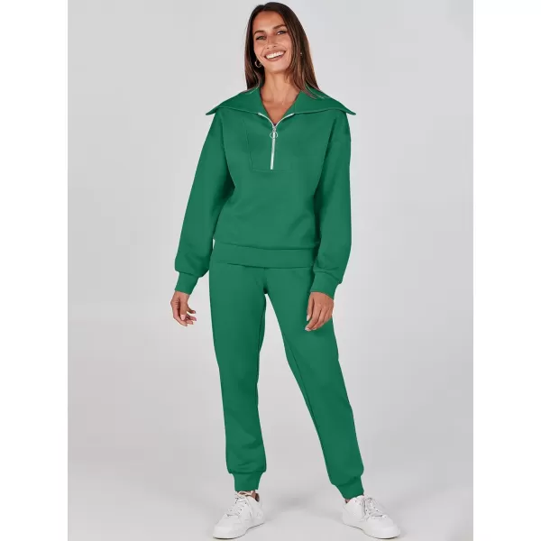 imageANRABESS Women 2 Piece Outfits Sweatsuit Set Fall Fashion Half Zip Sweatshirt Jogger Sweatpants Lounge Matching SetGreen