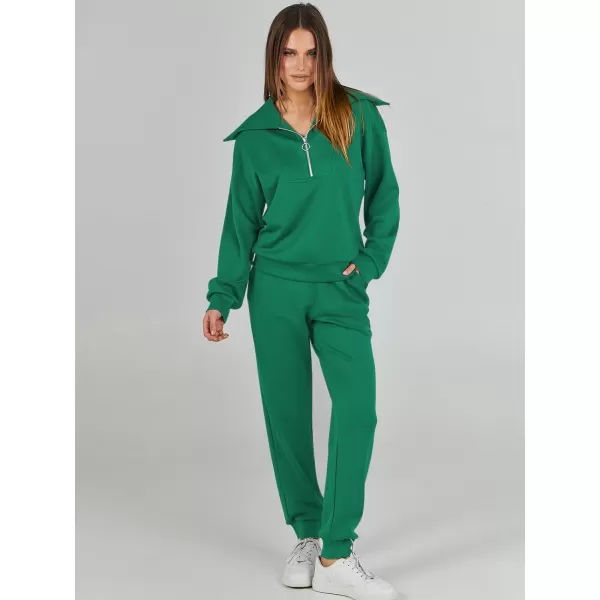 imageANRABESS Women 2 Piece Outfits Sweatsuit Set Fall Fashion Half Zip Sweatshirt Jogger Sweatpants Lounge Matching SetGreen