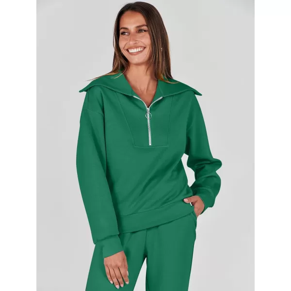 imageANRABESS Women 2 Piece Outfits Sweatsuit Set Fall Fashion Half Zip Sweatshirt Jogger Sweatpants Lounge Matching SetGreen