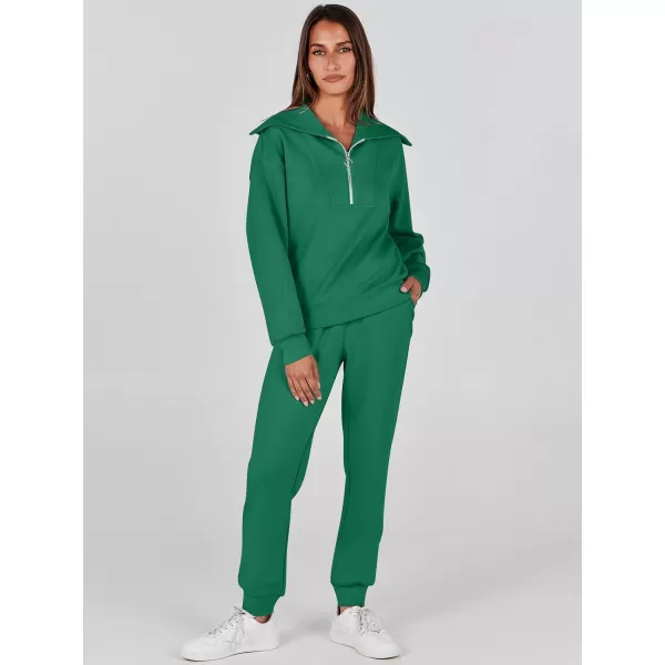 imageANRABESS Women 2 Piece Outfits Sweatsuit Set Fall Fashion Half Zip Sweatshirt Jogger Sweatpants Lounge Matching SetGreen