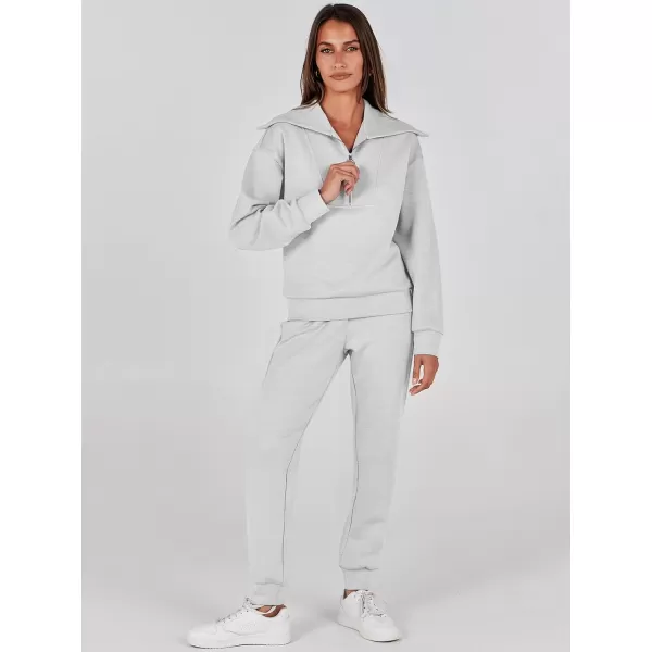 imageANRABESS Women 2 Piece Outfits Sweatsuit Set Fall Fashion Half Zip Sweatshirt Jogger Sweatpants Lounge Matching SetLight Gray
