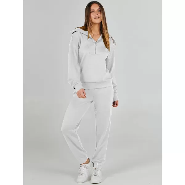 imageANRABESS Women 2 Piece Outfits Sweatsuit Set Fall Fashion Half Zip Sweatshirt Jogger Sweatpants Lounge Matching SetLight Gray