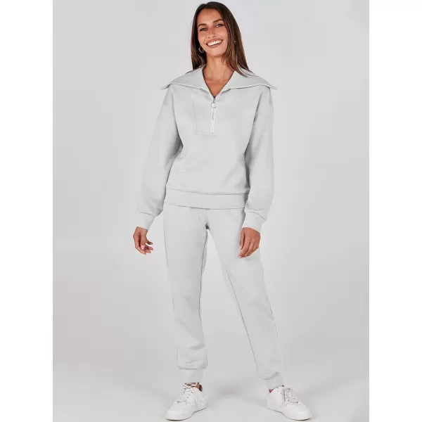 imageANRABESS Women 2 Piece Outfits Sweatsuit Set Fall Fashion Half Zip Sweatshirt Jogger Sweatpants Lounge Matching SetLight Gray