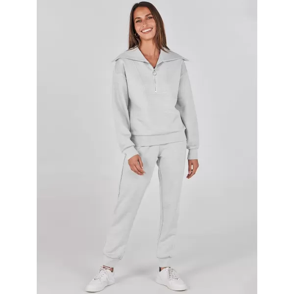 imageANRABESS Women 2 Piece Outfits Sweatsuit Set Fall Fashion Half Zip Sweatshirt Jogger Sweatpants Lounge Matching SetLight Gray