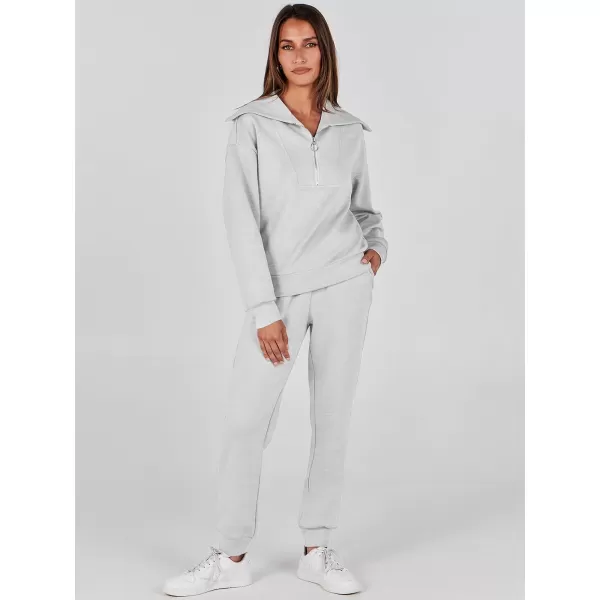 imageANRABESS Women 2 Piece Outfits Sweatsuit Set Fall Fashion Half Zip Sweatshirt Jogger Sweatpants Lounge Matching SetLight Gray