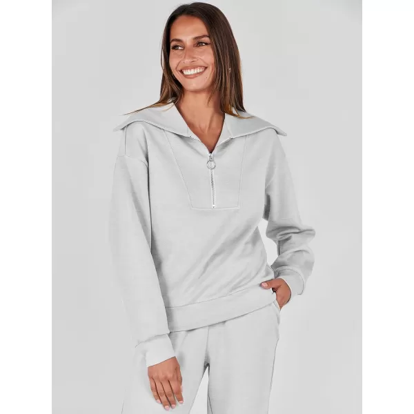 imageANRABESS Women 2 Piece Outfits Sweatsuit Set Fall Fashion Half Zip Sweatshirt Jogger Sweatpants Lounge Matching SetLight Gray