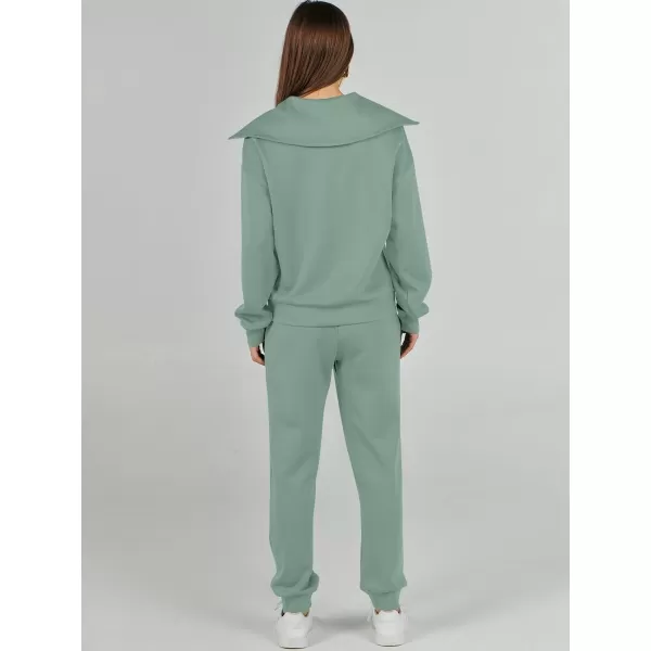 imageANRABESS Women 2 Piece Outfits Sweatsuit Set Fall Fashion Half Zip Sweatshirt Jogger Sweatpants Lounge Matching SetLight Green