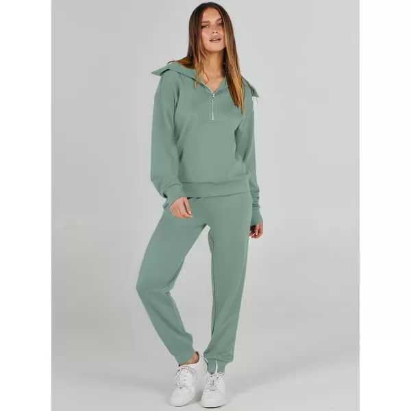 imageANRABESS Women 2 Piece Outfits Sweatsuit Set Fall Fashion Half Zip Sweatshirt Jogger Sweatpants Lounge Matching SetLight Green