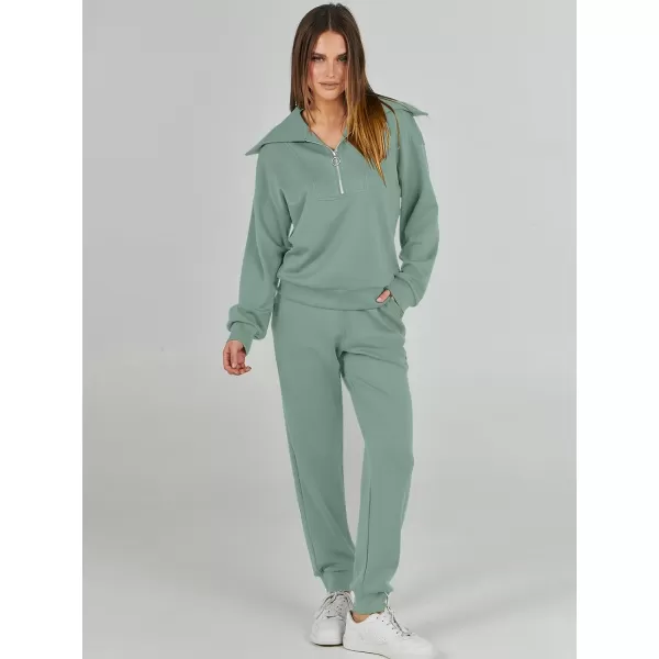 imageANRABESS Women 2 Piece Outfits Sweatsuit Set Fall Fashion Half Zip Sweatshirt Jogger Sweatpants Lounge Matching SetLight Green