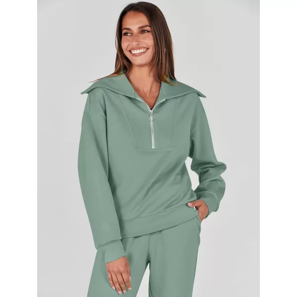 imageANRABESS Women 2 Piece Outfits Sweatsuit Set Fall Fashion Half Zip Sweatshirt Jogger Sweatpants Lounge Matching SetLight Green