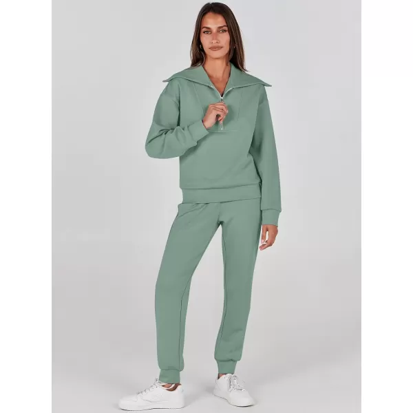 imageANRABESS Women 2 Piece Outfits Sweatsuit Set Fall Fashion Half Zip Sweatshirt Jogger Sweatpants Lounge Matching SetLight Green