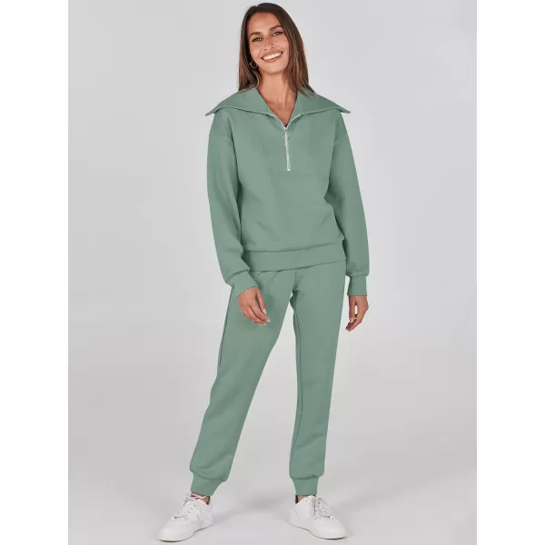 imageANRABESS Women 2 Piece Outfits Sweatsuit Set Fall Fashion Half Zip Sweatshirt Jogger Sweatpants Lounge Matching SetLight Green