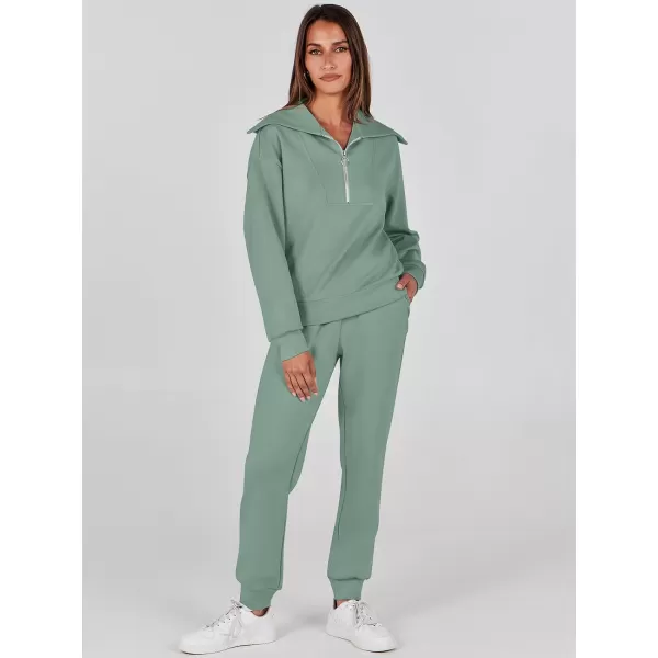 imageANRABESS Women 2 Piece Outfits Sweatsuit Set Fall Fashion Half Zip Sweatshirt Jogger Sweatpants Lounge Matching SetLight Green