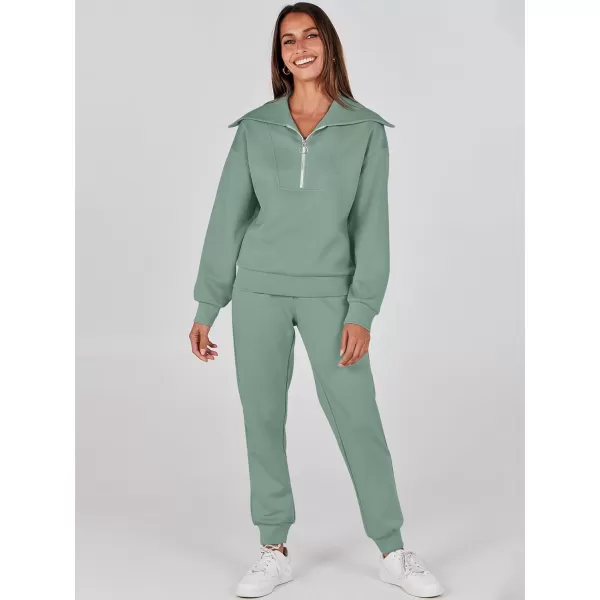 imageANRABESS Women 2 Piece Outfits Sweatsuit Set Fall Fashion Half Zip Sweatshirt Jogger Sweatpants Lounge Matching SetLight Green