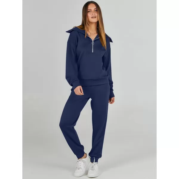 imageANRABESS Women 2 Piece Outfits Sweatsuit Set Fall Fashion Half Zip Sweatshirt Jogger Sweatpants Lounge Matching SetNavy Blue