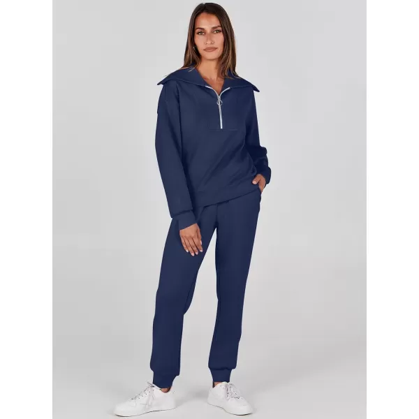 imageANRABESS Women 2 Piece Outfits Sweatsuit Set Fall Fashion Half Zip Sweatshirt Jogger Sweatpants Lounge Matching SetNavy Blue