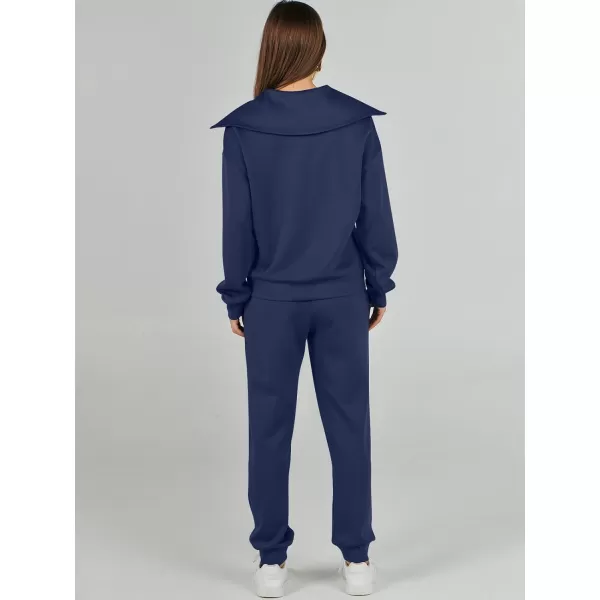 imageANRABESS Women 2 Piece Outfits Sweatsuit Set Fall Fashion Half Zip Sweatshirt Jogger Sweatpants Lounge Matching SetNavy Blue