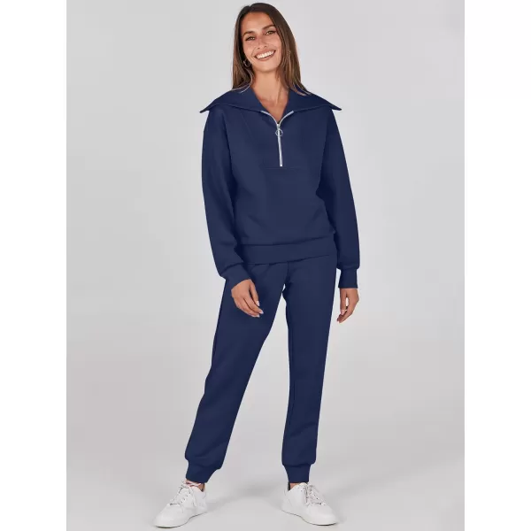imageANRABESS Women 2 Piece Outfits Sweatsuit Set Fall Fashion Half Zip Sweatshirt Jogger Sweatpants Lounge Matching SetNavy Blue