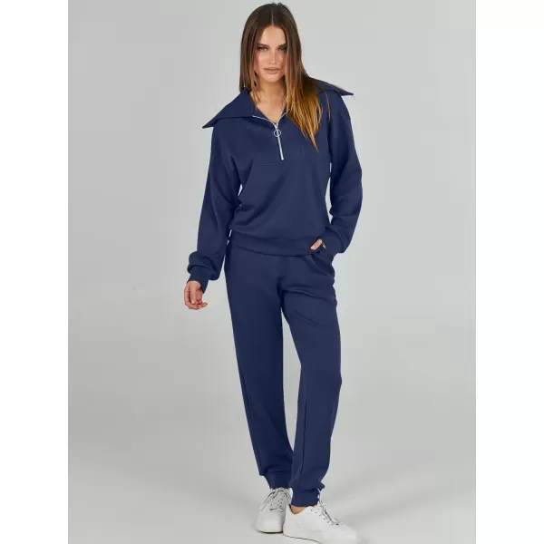 imageANRABESS Women 2 Piece Outfits Sweatsuit Set Fall Fashion Half Zip Sweatshirt Jogger Sweatpants Lounge Matching SetNavy Blue