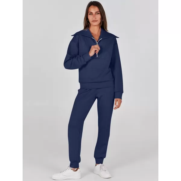 imageANRABESS Women 2 Piece Outfits Sweatsuit Set Fall Fashion Half Zip Sweatshirt Jogger Sweatpants Lounge Matching SetNavy Blue