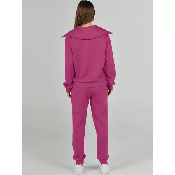 imageANRABESS Women 2 Piece Outfits Sweatsuit Set Fall Fashion Half Zip Sweatshirt Jogger Sweatpants Lounge Matching SetRose