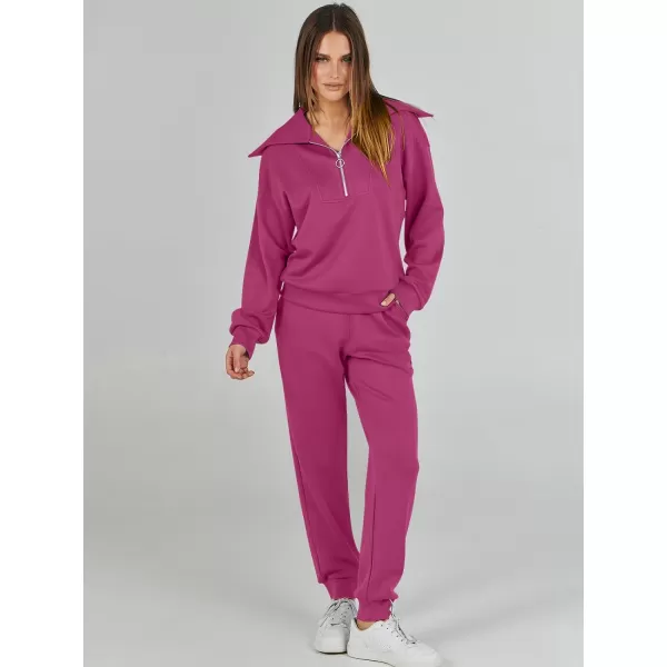 imageANRABESS Women 2 Piece Outfits Sweatsuit Set Fall Fashion Half Zip Sweatshirt Jogger Sweatpants Lounge Matching SetRose
