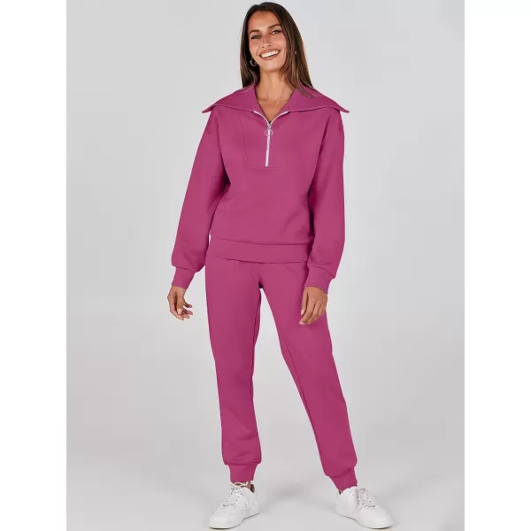 imageANRABESS Women 2 Piece Outfits Sweatsuit Set Fall Fashion Half Zip Sweatshirt Jogger Sweatpants Lounge Matching SetRose