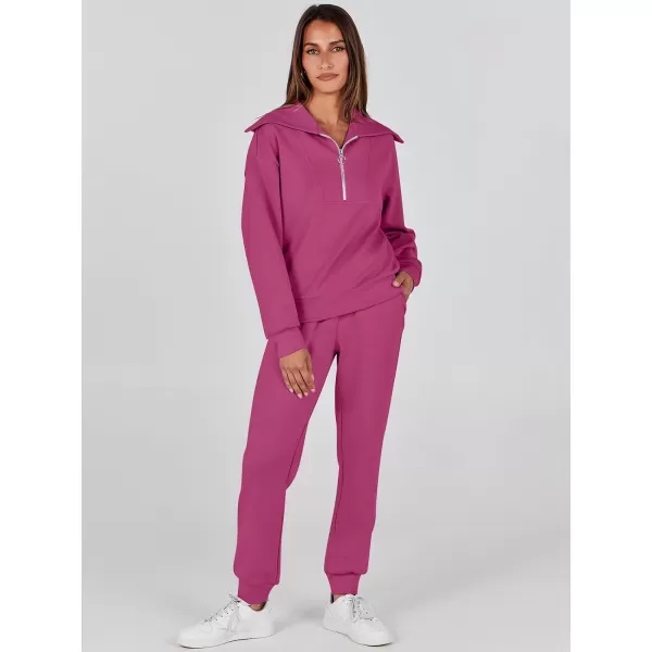 imageANRABESS Women 2 Piece Outfits Sweatsuit Set Fall Fashion Half Zip Sweatshirt Jogger Sweatpants Lounge Matching SetRose