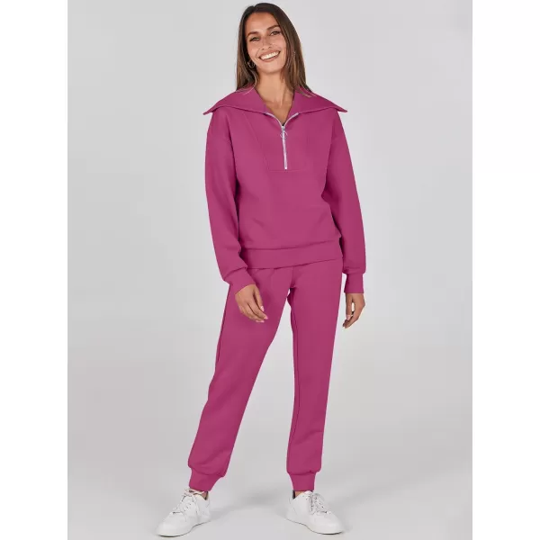 imageANRABESS Women 2 Piece Outfits Sweatsuit Set Fall Fashion Half Zip Sweatshirt Jogger Sweatpants Lounge Matching SetRose
