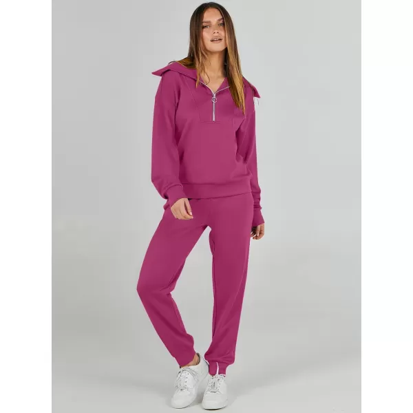 imageANRABESS Women 2 Piece Outfits Sweatsuit Set Fall Fashion Half Zip Sweatshirt Jogger Sweatpants Lounge Matching SetRose