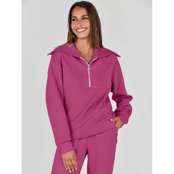 imageANRABESS Women 2 Piece Outfits Sweatsuit Set Fall Fashion Half Zip Sweatshirt Jogger Sweatpants Lounge Matching SetRose