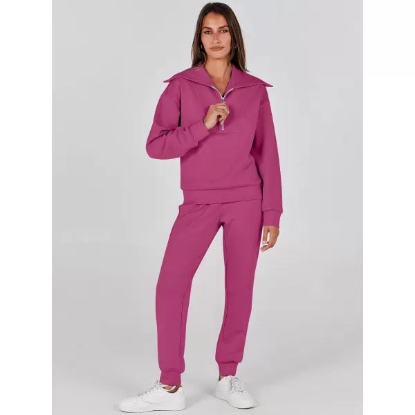 imageANRABESS Women 2 Piece Outfits Sweatsuit Set Fall Fashion Half Zip Sweatshirt Jogger Sweatpants Lounge Matching SetRose