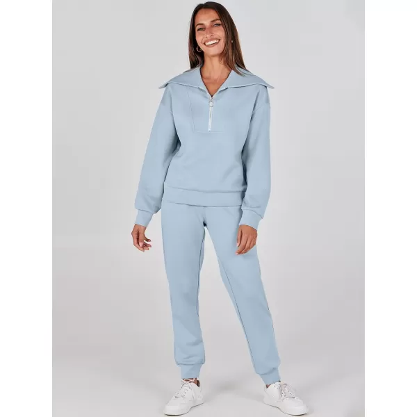 imageANRABESS Women 2 Piece Outfits Sweatsuit Set Fall Fashion Half Zip Sweatshirt Jogger Sweatpants Lounge Matching SetSky Blue