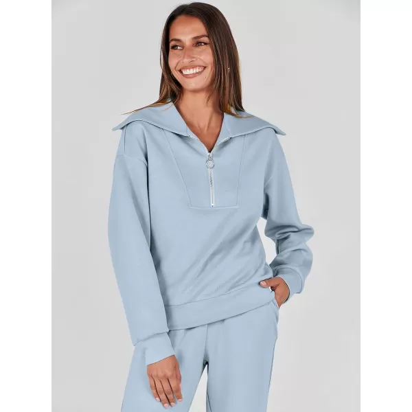 imageANRABESS Women 2 Piece Outfits Sweatsuit Set Fall Fashion Half Zip Sweatshirt Jogger Sweatpants Lounge Matching SetSky Blue