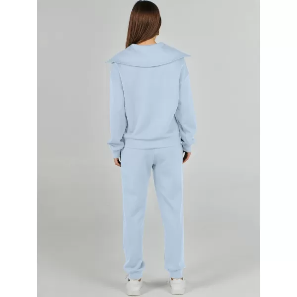 imageANRABESS Women 2 Piece Outfits Sweatsuit Set Fall Fashion Half Zip Sweatshirt Jogger Sweatpants Lounge Matching SetSky Blue